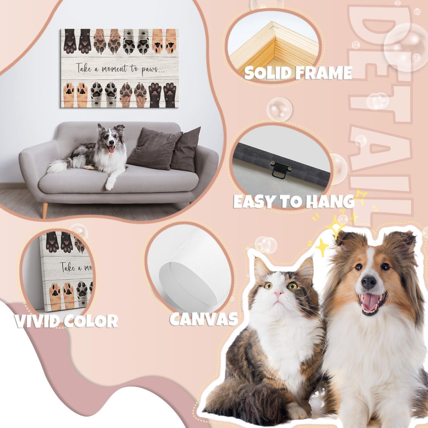 Dog Wall Art Dog Pictures Take a Moment to Paws Wall Decor Dog Paw Print Animal Decor Animal Posters Paw Print Decor Puppy Paw Print Puppy Decor Dog Quotes Wall Decor for Room Decor (12''Hx18''W)