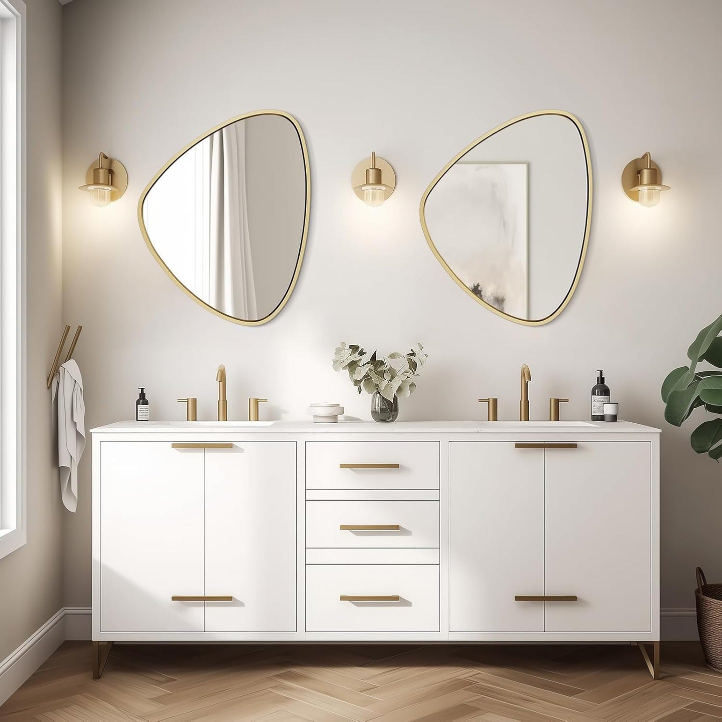 WallBeyond Asymmetrical Mirror, Irregular Wall Mirror, Wall Mirrors Decorative for Bedroom Living Room entryway Hall, Wall Mirror for mid Century Modern Decor 24" H x 19" W, Gold