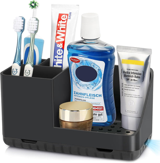 Toothbrush Holders for Bathrooms, Kids Electric Toothbrush and Toothpaste Holder, Toothbrush Organizer with Drainage, Tooth Brush Holder for Bathroom Countertop Organizer (Black)