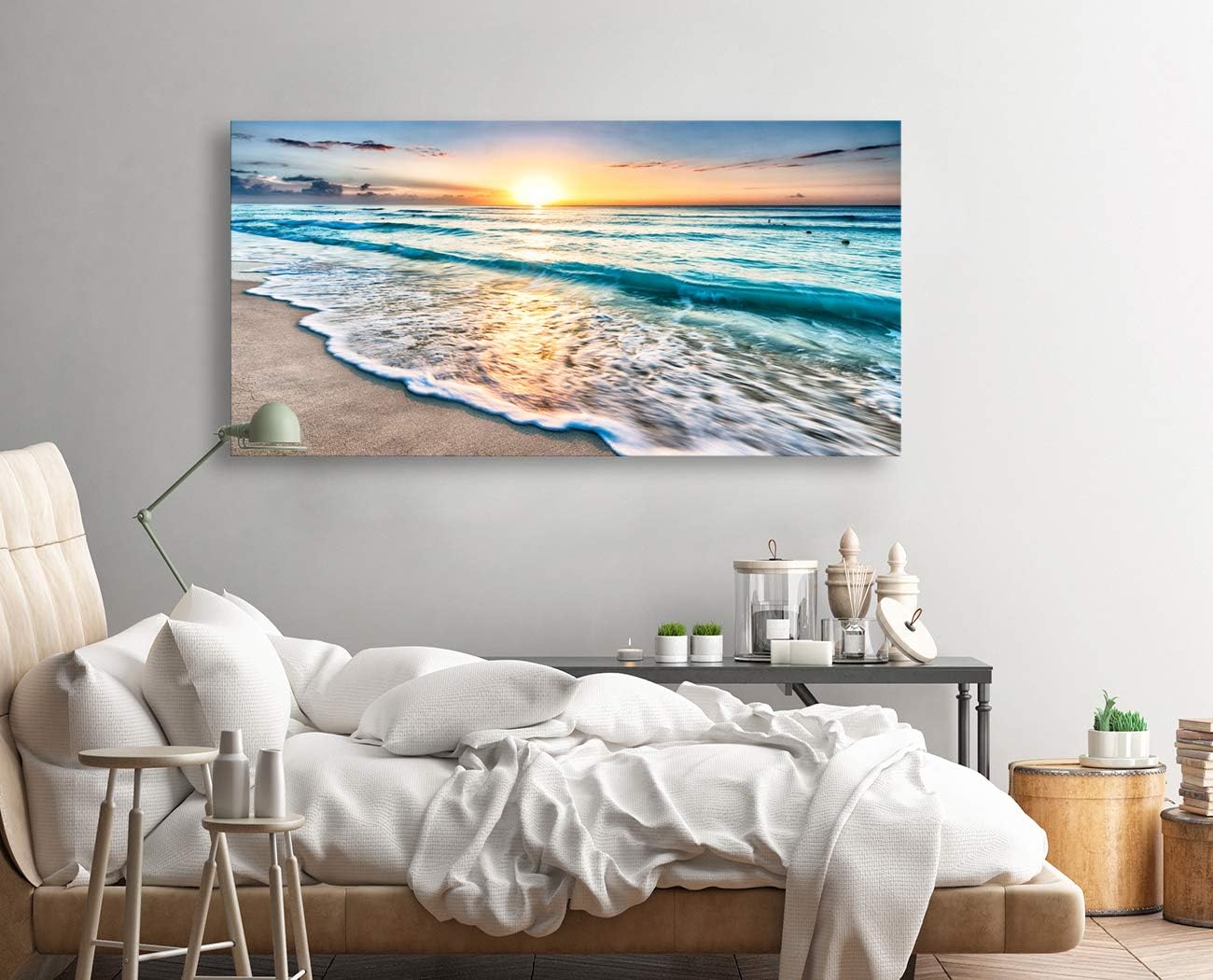 Baisuart S02275 Canvas Prints Wall Art Beach Sunset Ocean Waves Nature Pictures Stretched Pictures to Photo Paintings on Canvas for Home Office Decorations Wall Décor XXLarge 30x60inch