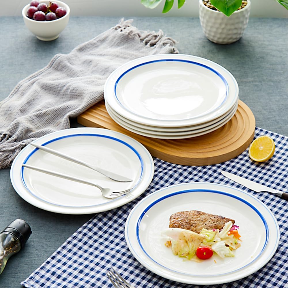 10.5-inch Porcelain Dinner Plate Set of 6 - Microwave, Oven and Dishwasher Safe, Scratch Resistant. (Scuba Blue)