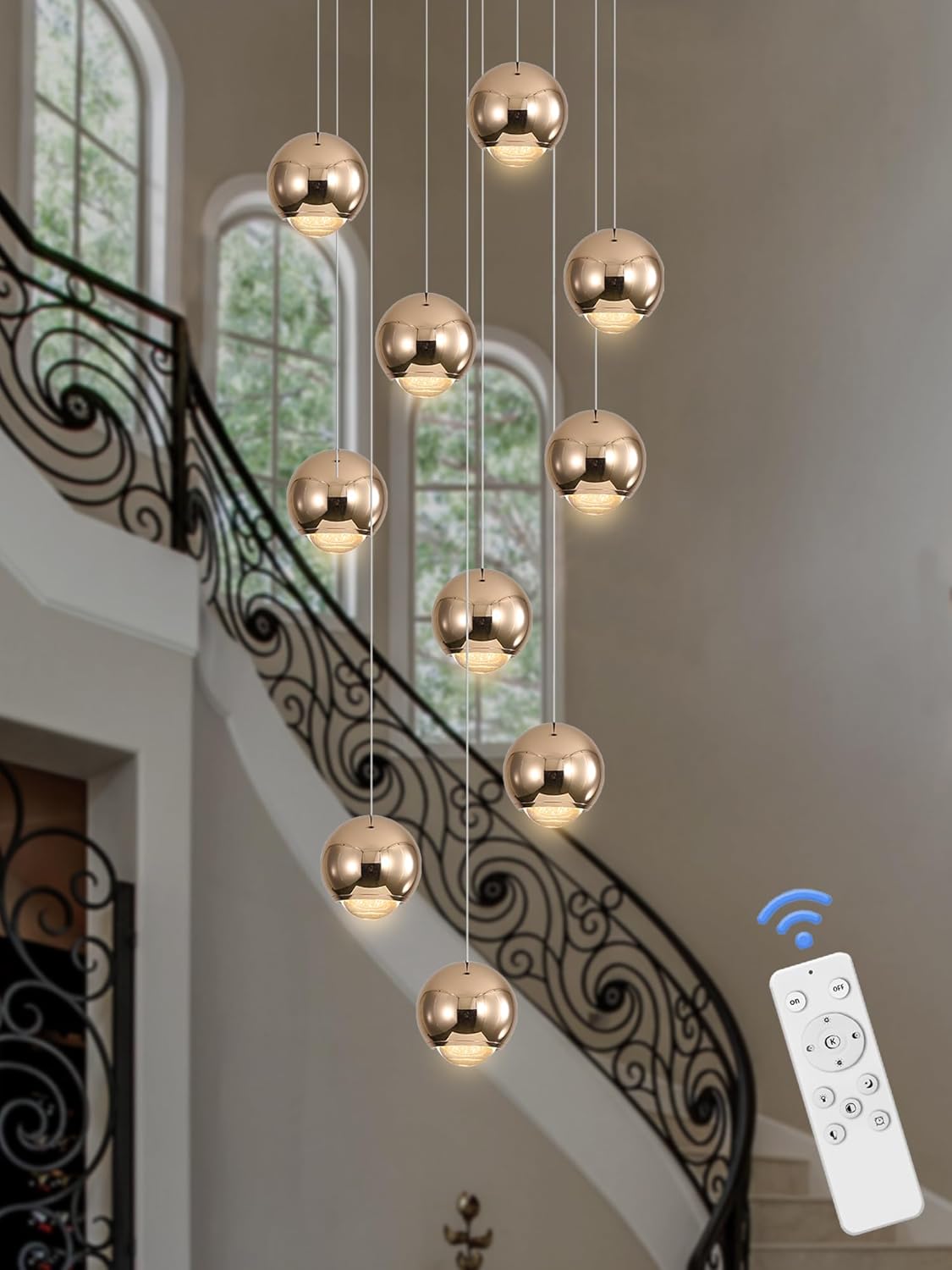 10-Light LED Staircase Gold Chandelier Crystal Ceiling Lights Large Chandeliers for High Ceilings, Entryway Modern Lighting Fixture Villas and Stairs