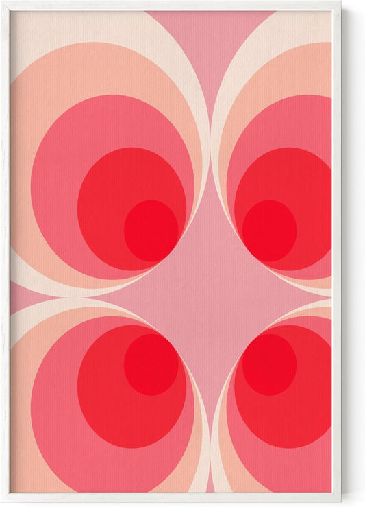 HAUS AND HUES Colorful Abstract Wall Art - Minimalist Retro Picture for Living Room Decor, Red and Pink Modern Wall Art Painting (Pink Mod, White Frame, 24x36)