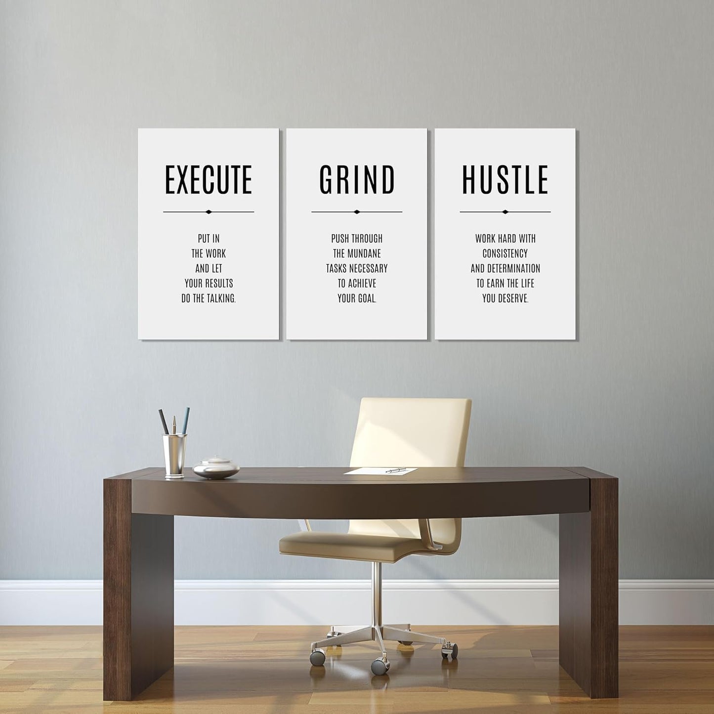 Mistyefly 3 Piece Hustle Grind Execute Wall Art Inspirational Motivational Office Decor Quotes Poster for Home (20''Wx28''Hx3PCS)