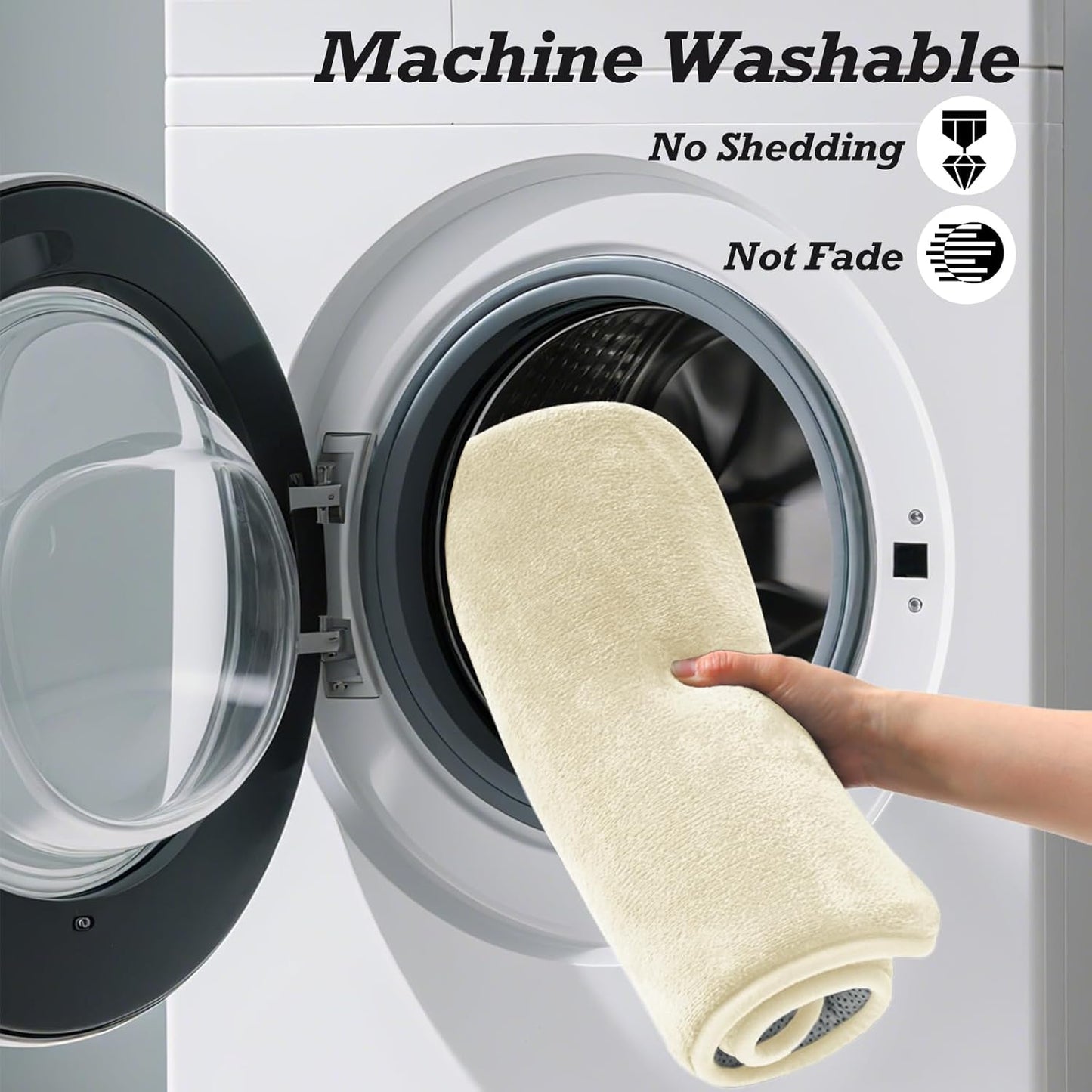 HUXMEYSON Bathroom Rugs Sets 3 Piece, Non-Slip & Quick Dry Bath Mat Set, Ultra Soft Velvet Bath Rugs for Bathroom, Toilet and Shower Floor, Ivory