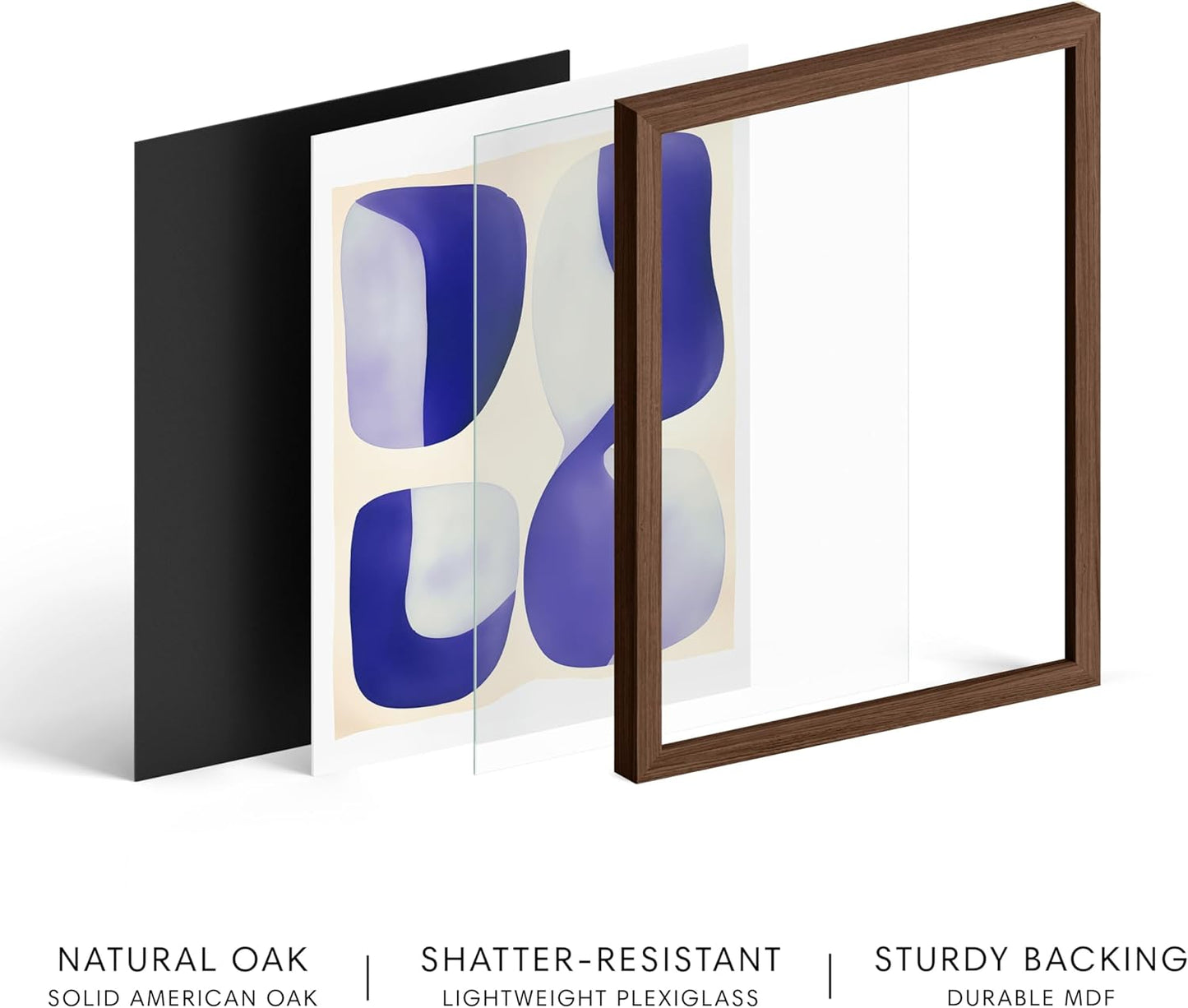 HAUS AND HUES Modern Abstract Wall Art - Blue and Green Living Room Art, Modern Artwork for Walls, Minimalist Picture for Living Room(Blue Tribal Shapes 2, Walnut Frame, 11x14)