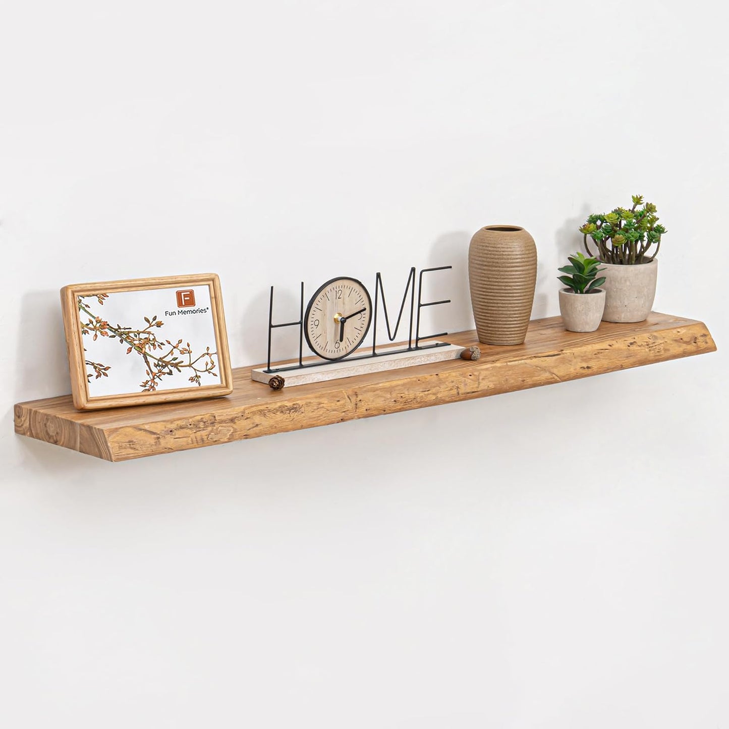 Fun Memories Floating Shelves for Wall Decor, Rustic Solid Elm Wood Live Edge Floating Shelves Wall Mounted, Heavy-Duty Shelf with Invisible Bracket for Living Room Kitchen, 42 Inch Set of 1, Natural