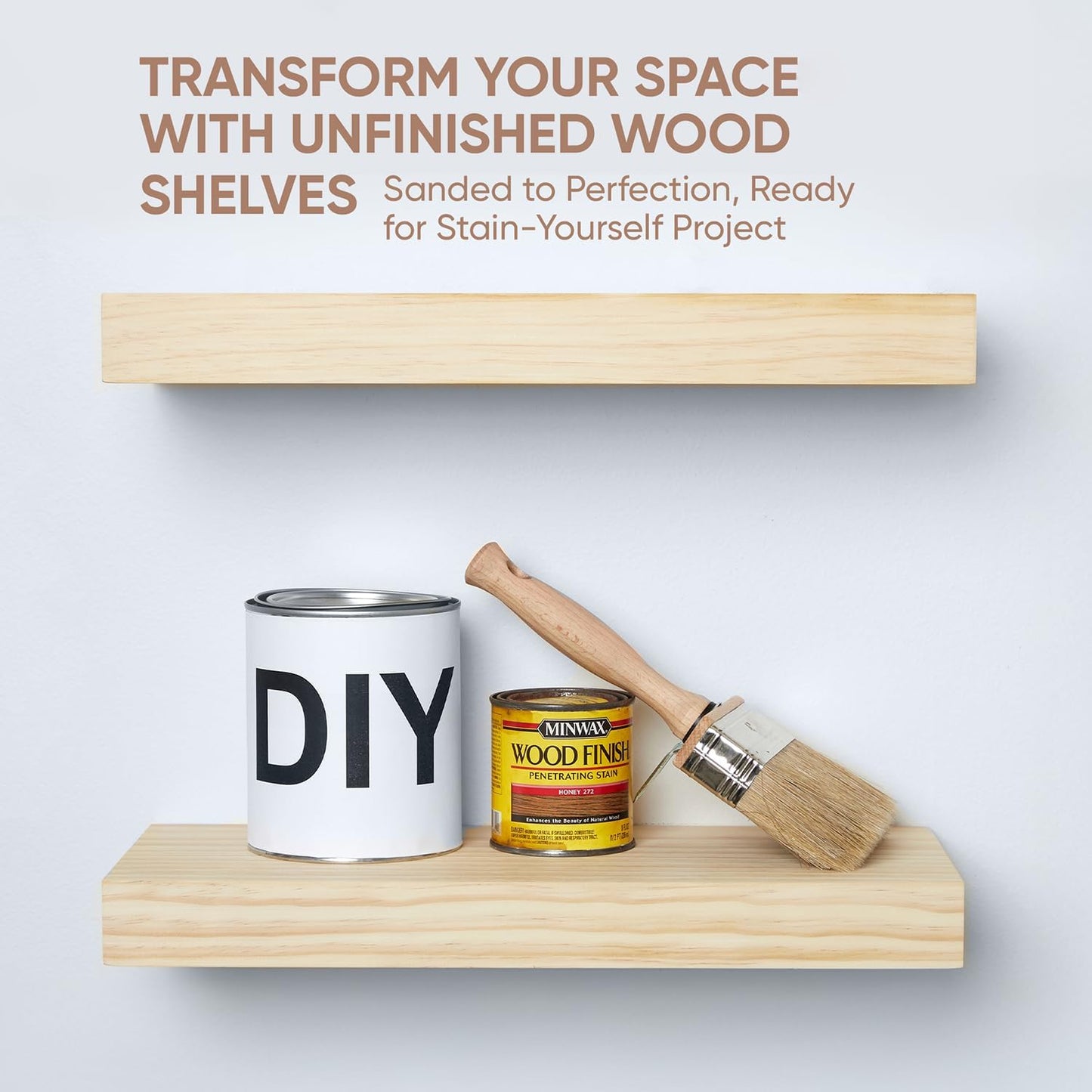 Homeforia 18 inch Wood Floating Shelves, High End Solid Natural Wood 18inch Floating Shelf for Wall Mounted, Unfinished Wooden 18in Floating Shelves, Heavy Duty Bracket, 18 X 6.5 X 1.75 inch, Set of 3