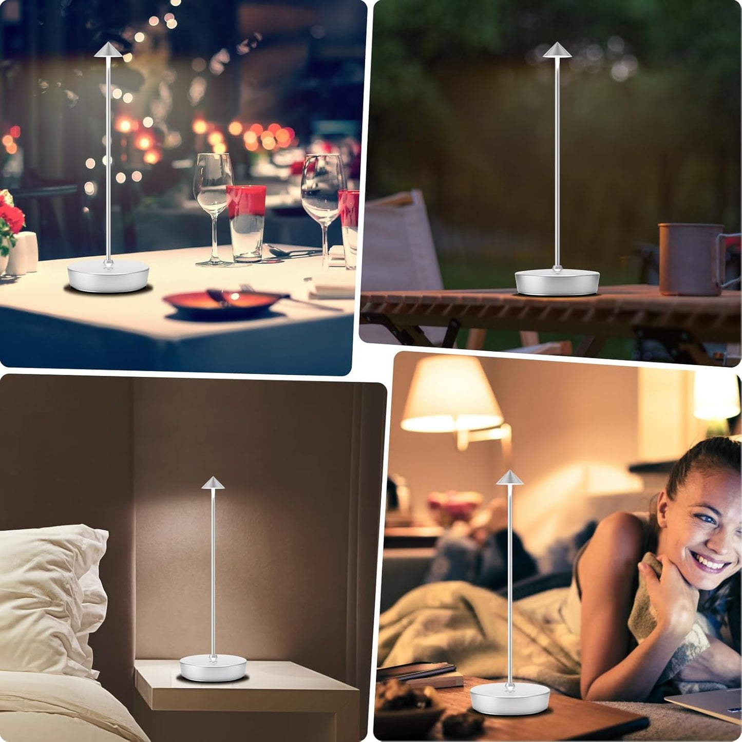 2Pack Rechargeable Cordless Table Lamp, Portable Powered LED Battery 6000mAh Metal USB Desk Lamp, 3 Levels Brightness Light for Restaurants Outdoor (2pack Silver)