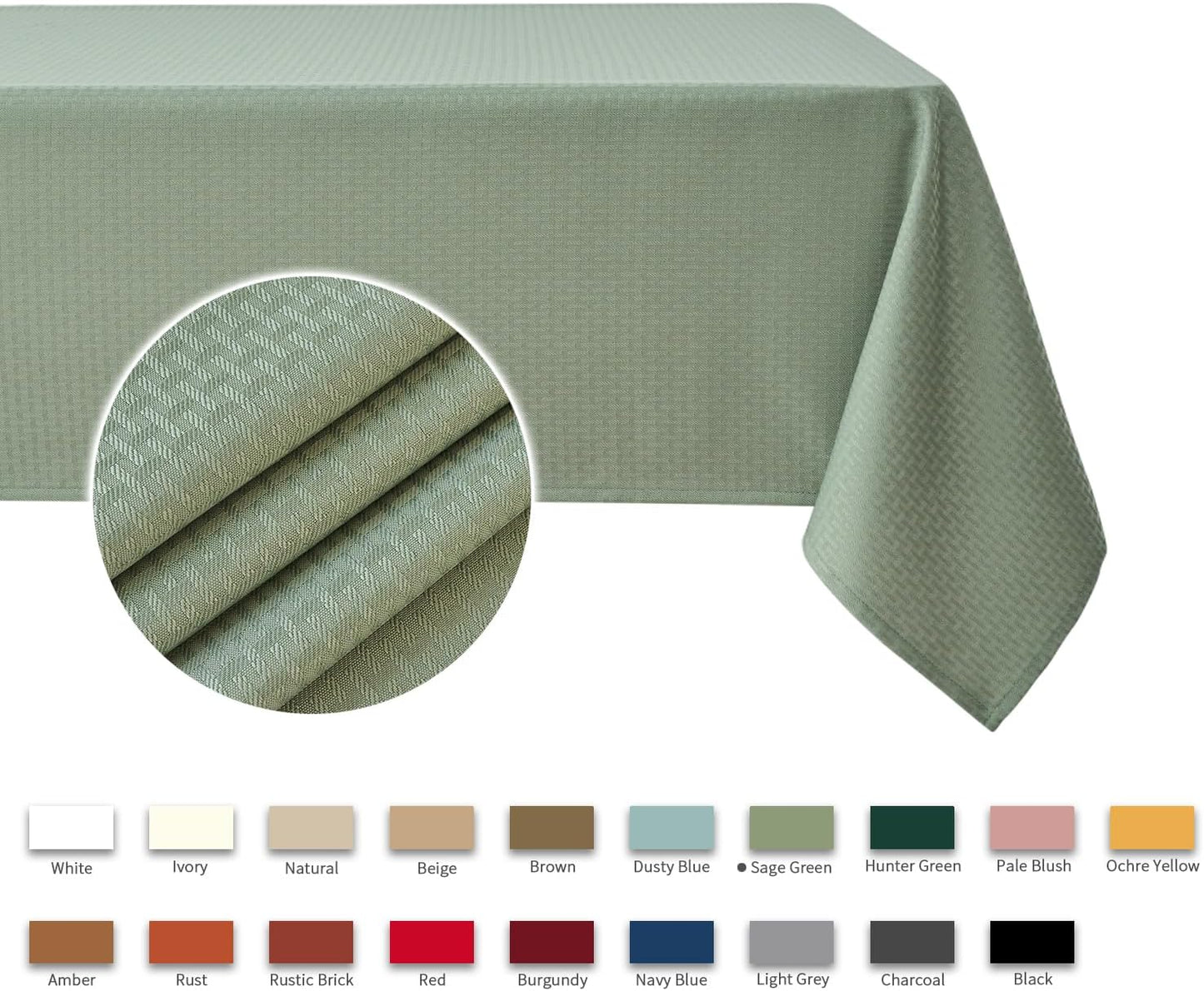 maxmill Weaved Texture Tablecloth Water Resistance Antiwrinkle Spillproof Soft Washable Table Cloth for Dining Room, Buffet Banquet Parties Holiday Dinner, Rectangular 60 x 108 Inch, Sage Green