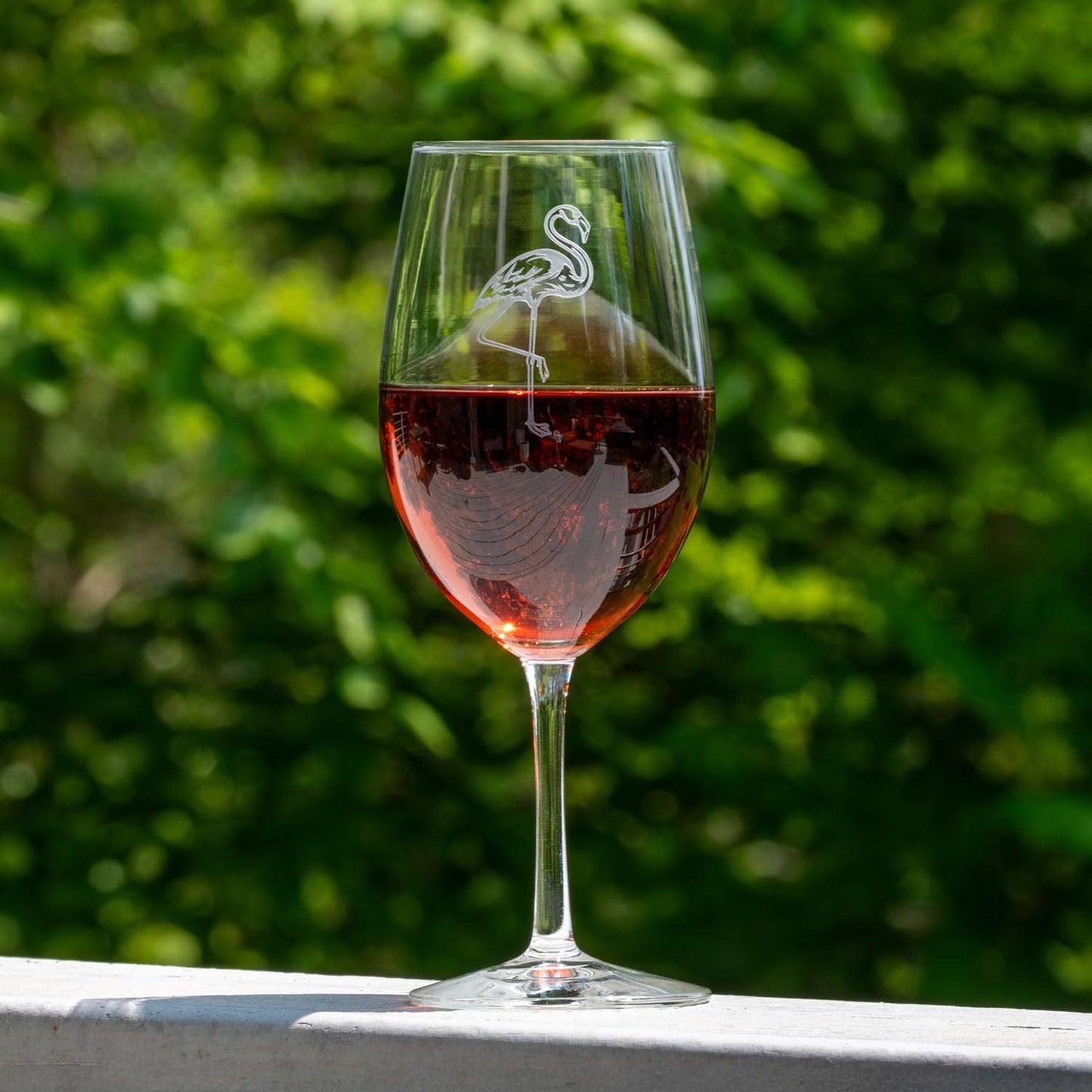 Rolf Glass Flamingo All Purpose Wine Glass | 18oz Large Stemmed Glasses | Lead-Free and Sand-Etched | Coastal and Tropical Engraved Flamingo Design | Made in the USA | Set of 4