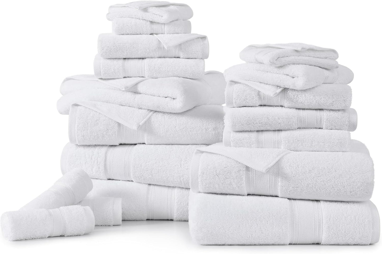 LANE LINEN 100% Mercerized Cotton Luxury Bathroom Towel Set - 18 Pcs - Super Soft, Fluffy & Highly Absorbent - 6 Bath Towels, 6 Washcloths, 6 Hand Towels - Complete Family Pack - White Bath Towel Set