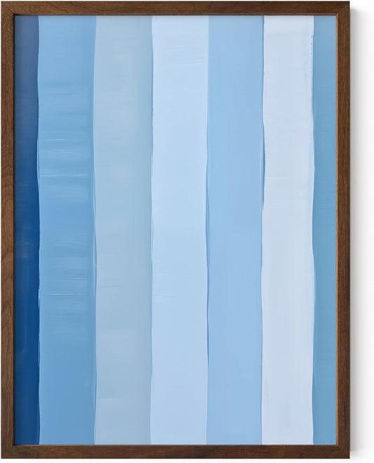 HAUS AND HUES Modern Abstract Wall Art - Blue and Green Living Room Art, Modern Artwork for Walls, Minimalist Picture for Living Room(Painted Stripes, Walnut Frame, 12x16)
