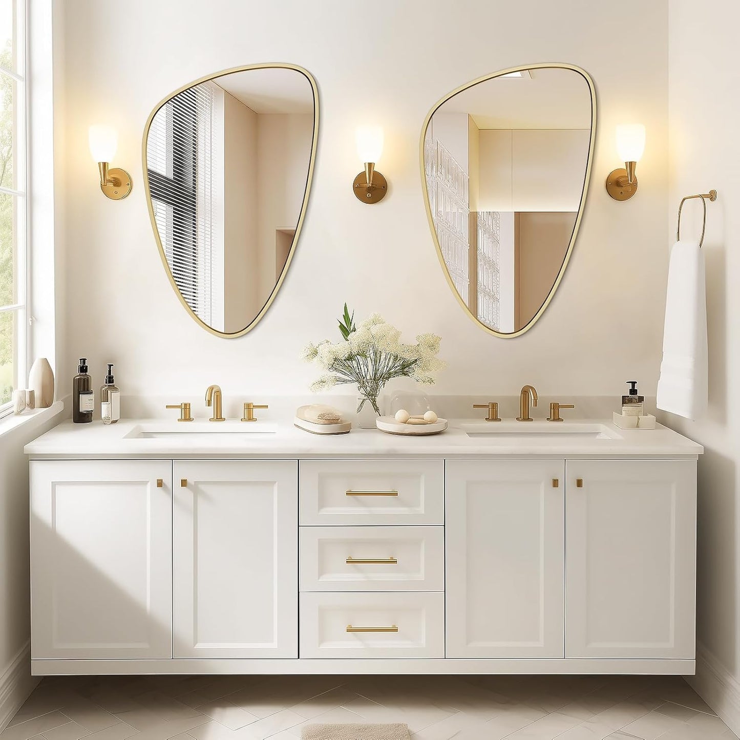 WallBeyond Asymmetrical Mirror, Irregular Wall Mirror, Wall Mirrors Decorative for Bedroom Living Room entryway Hall, Wall Mirror for mid Century Modern Decor 31" H x 20" W, Gold