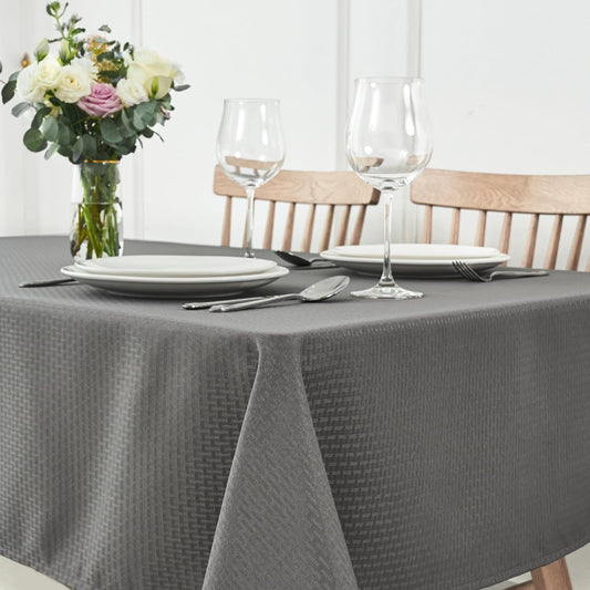 maxmill Rectangle Tablecloth Weaved Texture Design Water Resistant Spill-Proof Soft Washable Table Cloth for Dining Room Decoration, Banquet Parties Event Holiday Dinner, 52 x 84 Inch Charcoal Gray