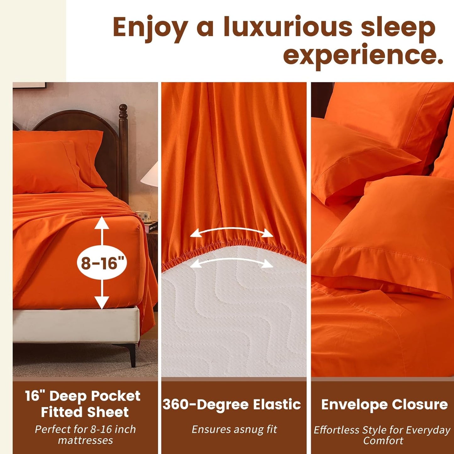 100% Linen Sheets King Size,Breathable & Durable 4-Piece Bed Flax Sheet Set,Soft All-Season Bedding for Hot Sleepers 16" Deep Pocket Oeko-TEX Certified,（King, Orange）