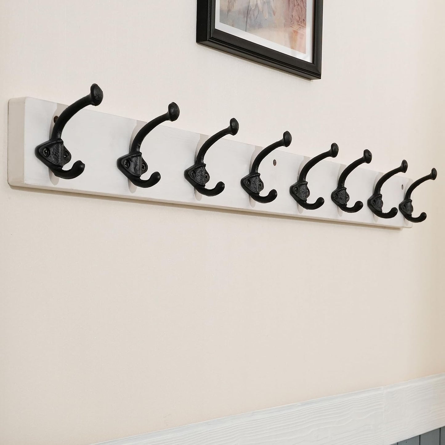 WEBI Rustic Coat Rack Wall Mount,35.43" Long 8 Cast Iron Coat Hooks Wall Mounted,Heavy Duty Wall Coat Hanger Hooks for Hanging Coats,Clothes,Jacket,Black on White