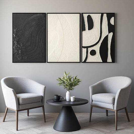 Black and White Wall Art Set Large Framed Modern Abstract wall decor for Living room Canvas Prints Paintings Artwork, Minimalist Abstract Art Pictures for Hallway, Office Total Size 30x60 Inch