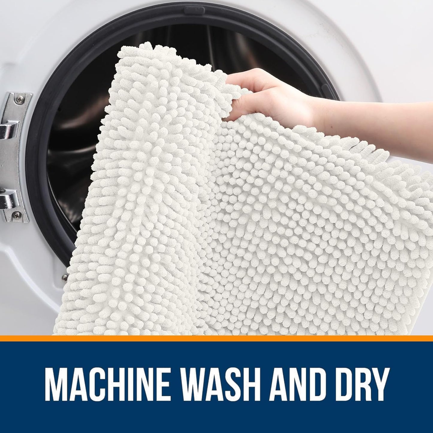 OLANLY Bathroom Rugs Sets 2 Piece, Soft Absorbent Chenille Bath Mats and U-Shaped Contour Toilet Mat Area Rug Set, Machine Washable Bath Carpet, Home Decor Accessories(30"x20"+24"x20", Ivory)