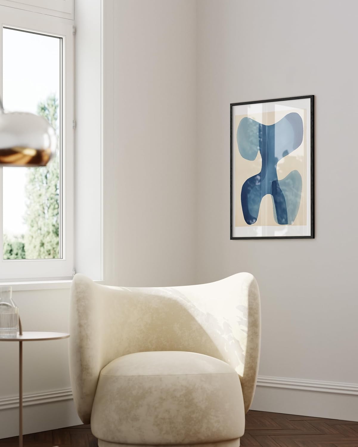 HAUS AND HUES Modern Abstract Wall Art - Blue and Green Living Room Art, Modern Artwork for Walls, Minimalist Picture for Living Room(Blue Shapes, Unframed, 24x36)