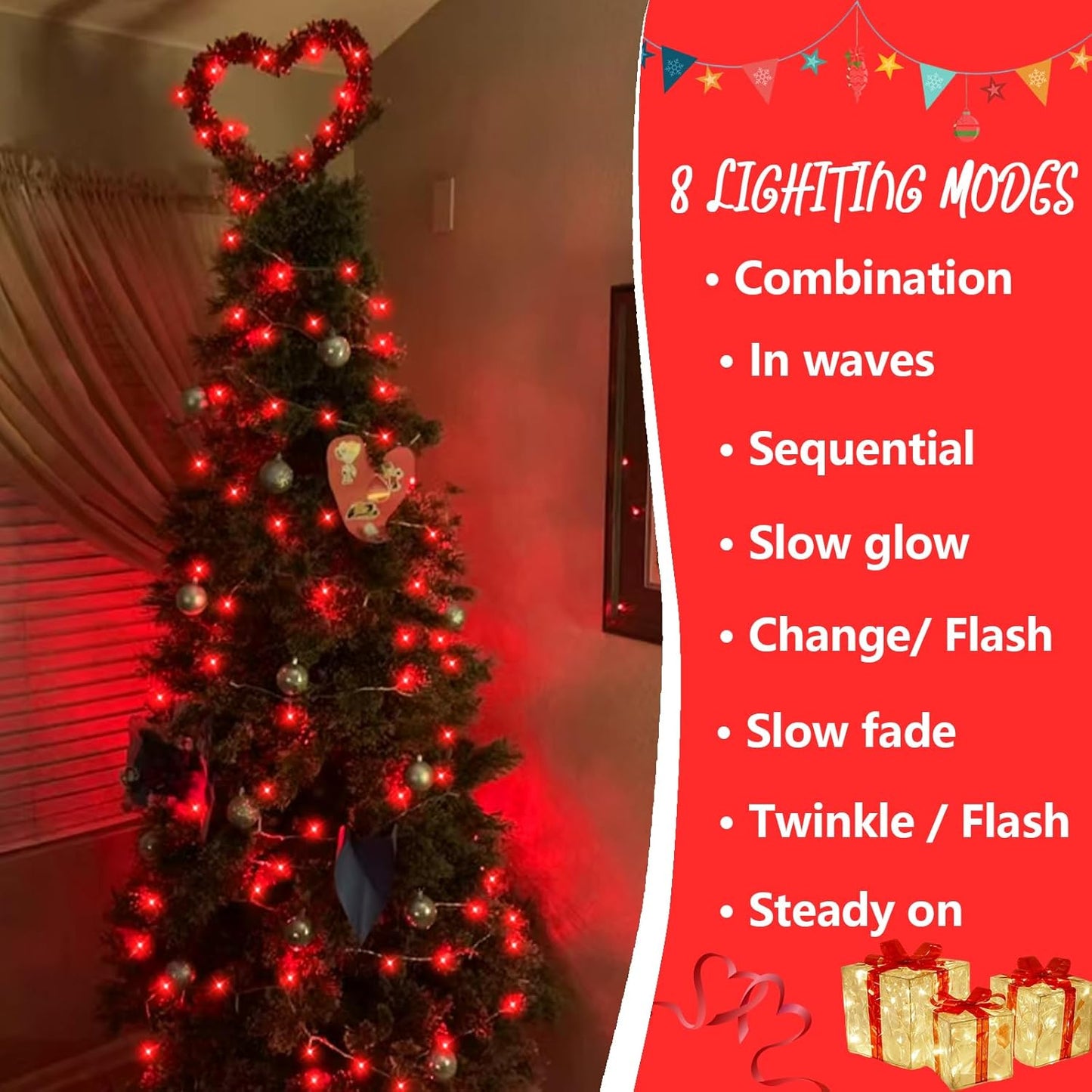 YEGUO 165ft 500 LED Halloween Lights Outdoor Waterproof, Red String Lights Indoor Plug in, 8 Modes Clear Wire for Halloween Holiday Home Tree Garden Patio Decor