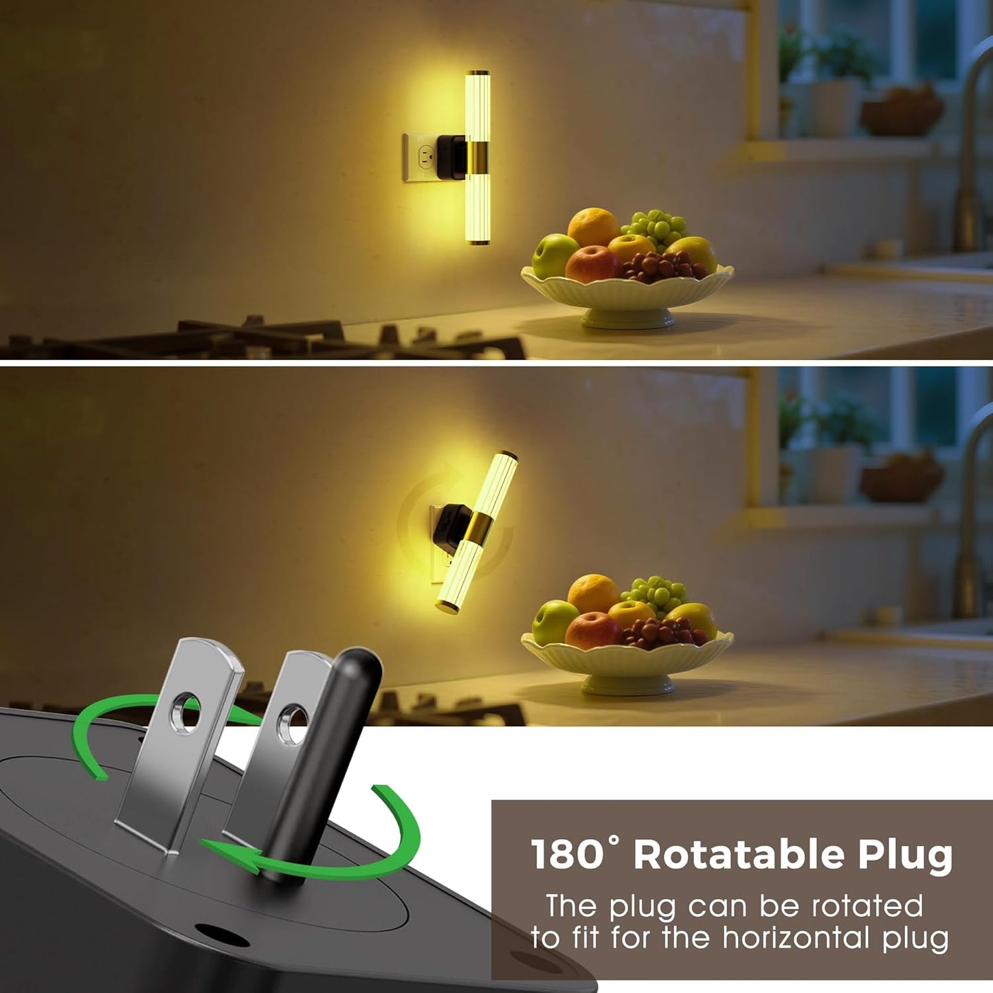 L LOHAS LED Night Lights Plug into Wall, RGB Color Changing Night Light for kids, Acrylic Rotating Nightlight Dimmable with Light Sensor, for Bedroom Bathroom Hallway Children Christmas Party, 1 Pack