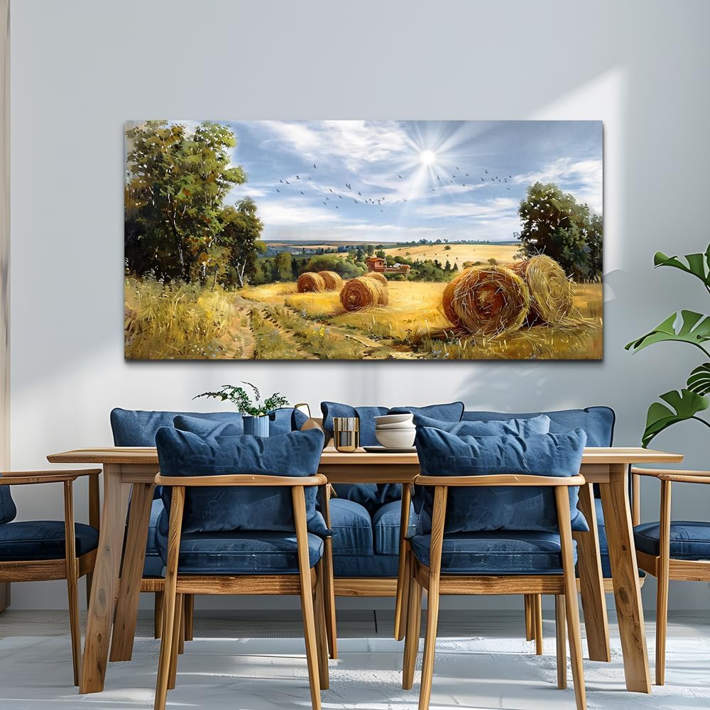 FUHAIHUA Framed Wall Decorations For Living Room Canvas Wall Art For Bedroom Inspiration Wall Decor Country Field Paintings Landscape Pictures Office Artwork Modern Posters Home Decor 20x40 In