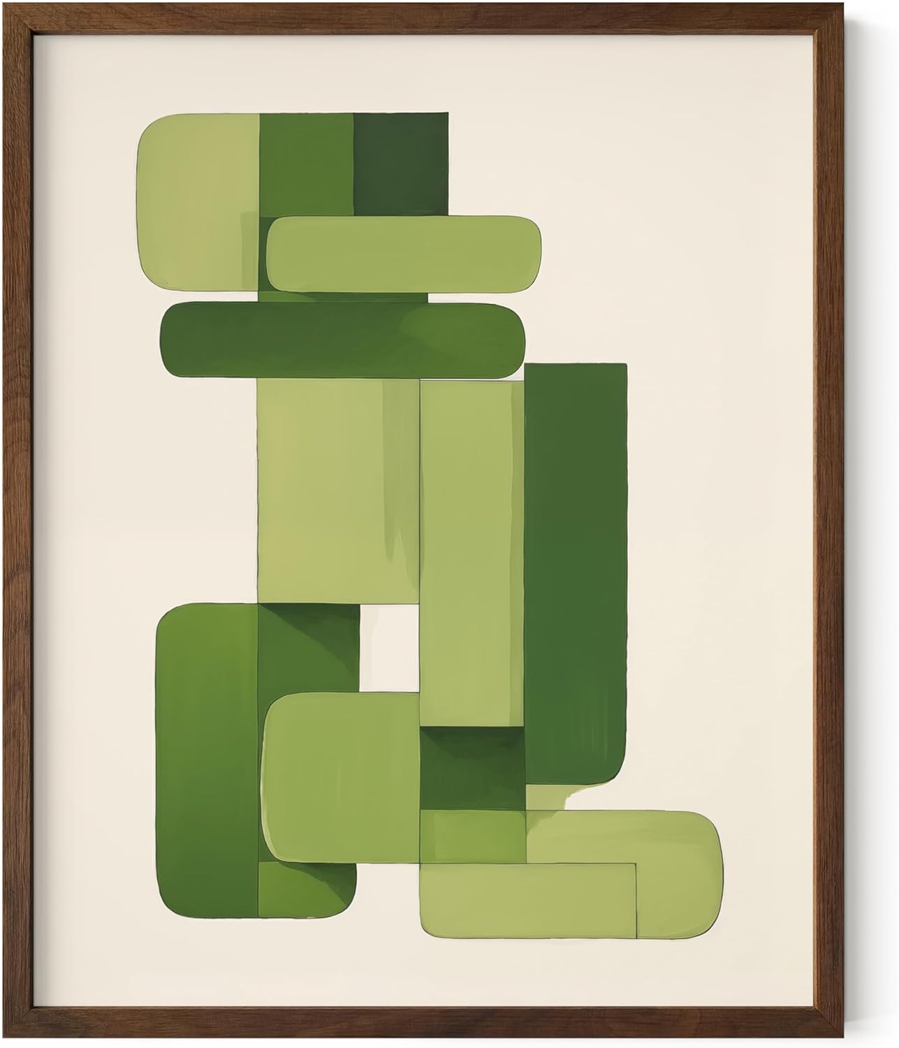 HAUS AND HUES Modern Abstract Wall Art - Blue and Green Living Room Art, Modern Artwork for Walls, Minimalist Picture for Living Room(Green Geometric, Walnut Frame, 8x10)