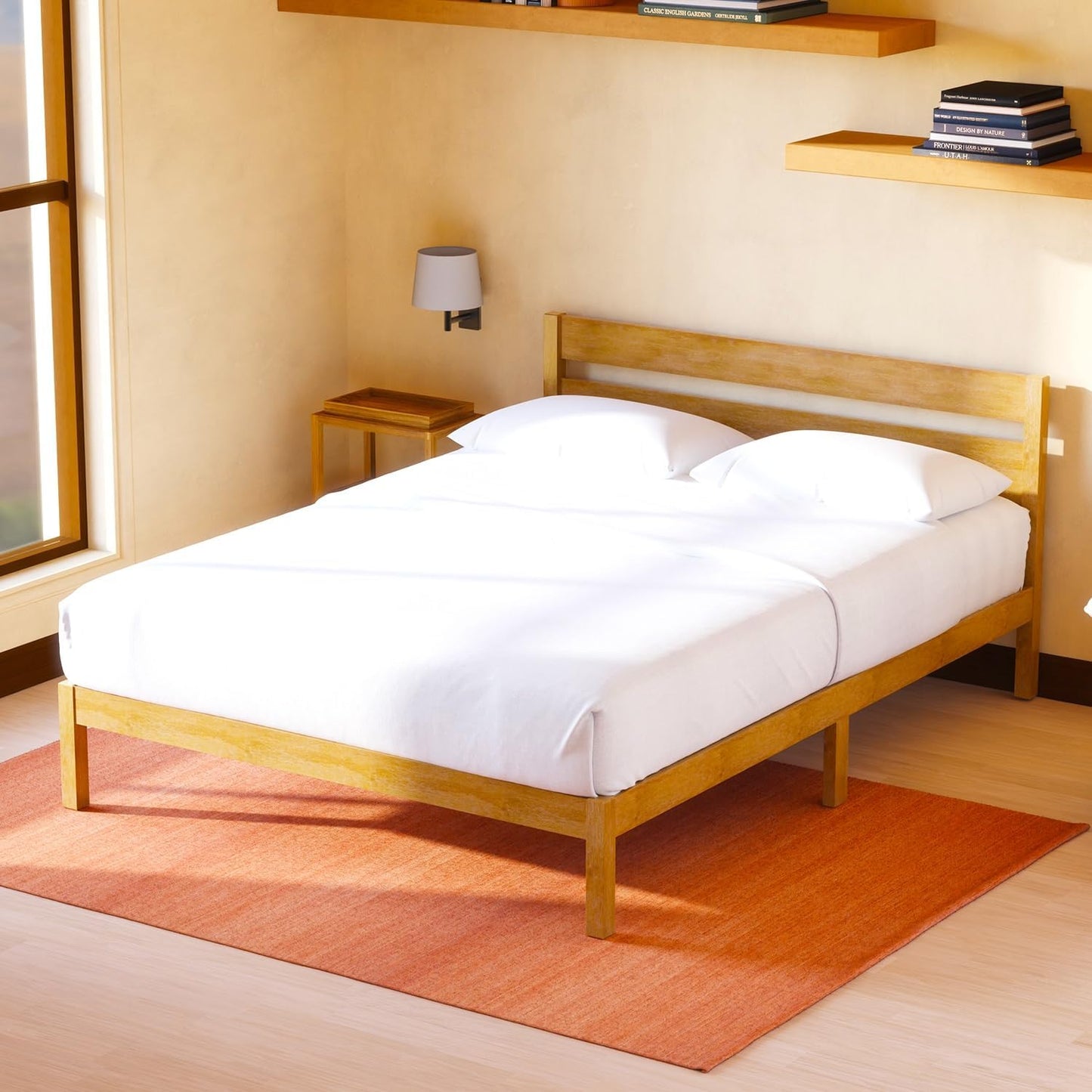 LIFEMENT Classic Wood Platform Bed Frame with Headboard, Essential, Noise Free, Under Bed Storage, No Box Spring Needed, Easy Assembly (Natural, King (U.S. Standard))