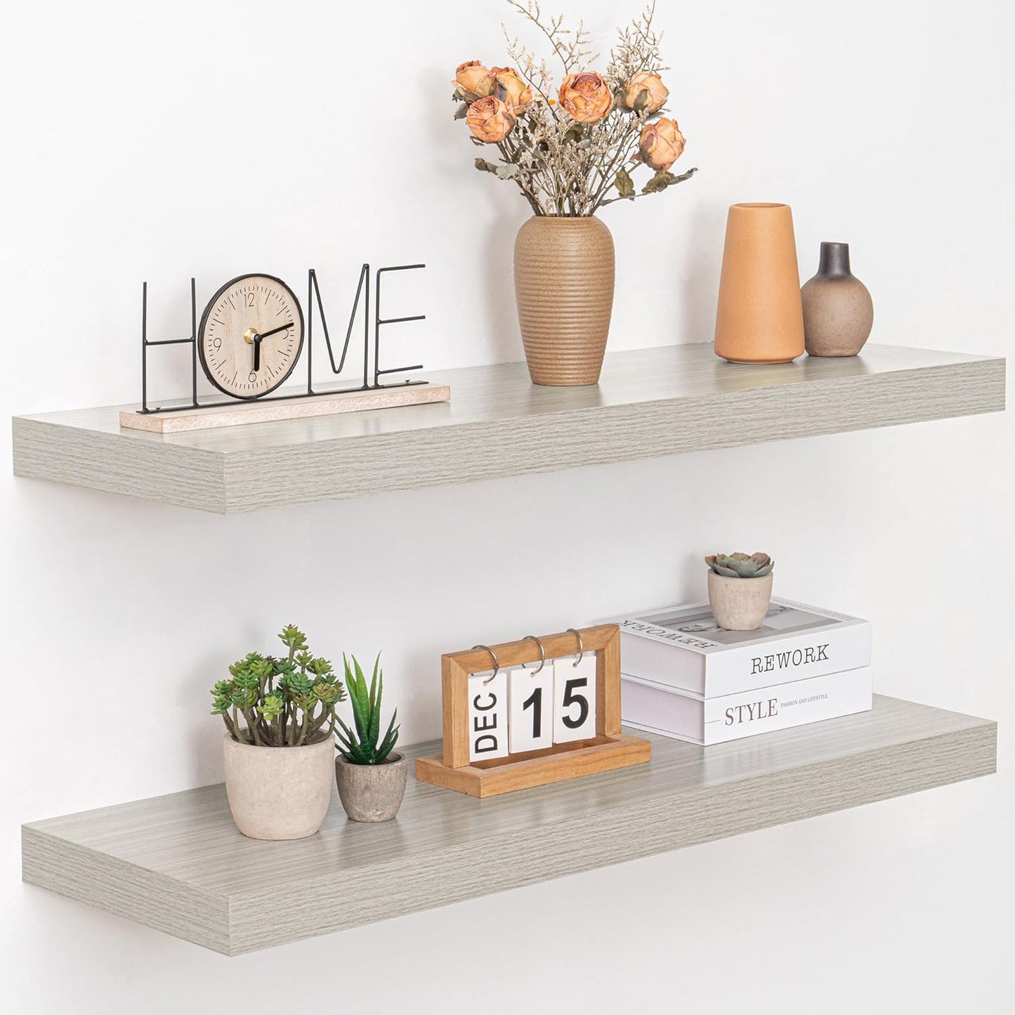 36 Inch Floating Shelves, 12" Deep Floating Shelf Wall Mounted, 36" Wall Shelves, Rustic Deep Bookshelf, Extra Deeper & Thicker Display Shelves for Bedroom, Living Room, Gray, Set of 2