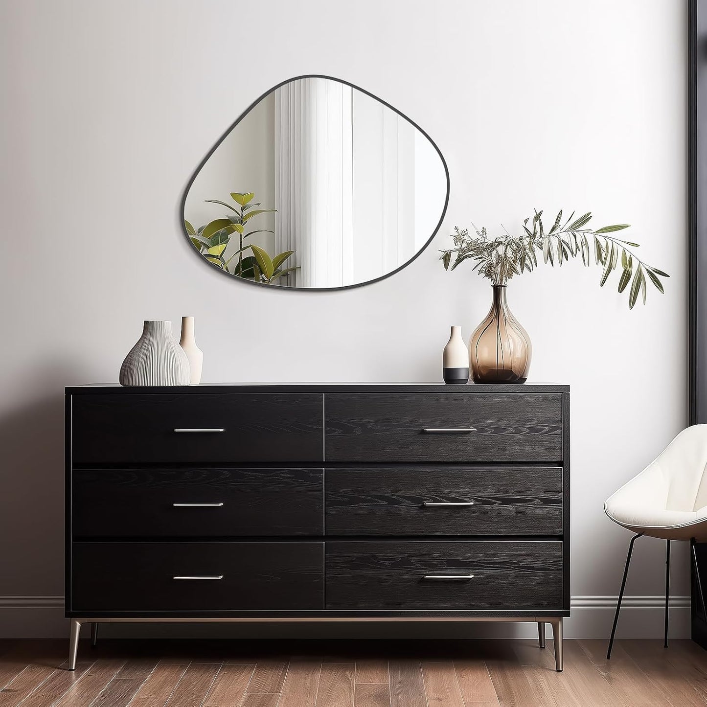 WallBeyond Asymmetrical Mirror, Irregular Wall Mirror for Bathroom, Abstract Wall Mirrors Decorative for Bedroom Living Room Entryway Hall, Mirrors for Wall Decor 28" H x 23" W, Black