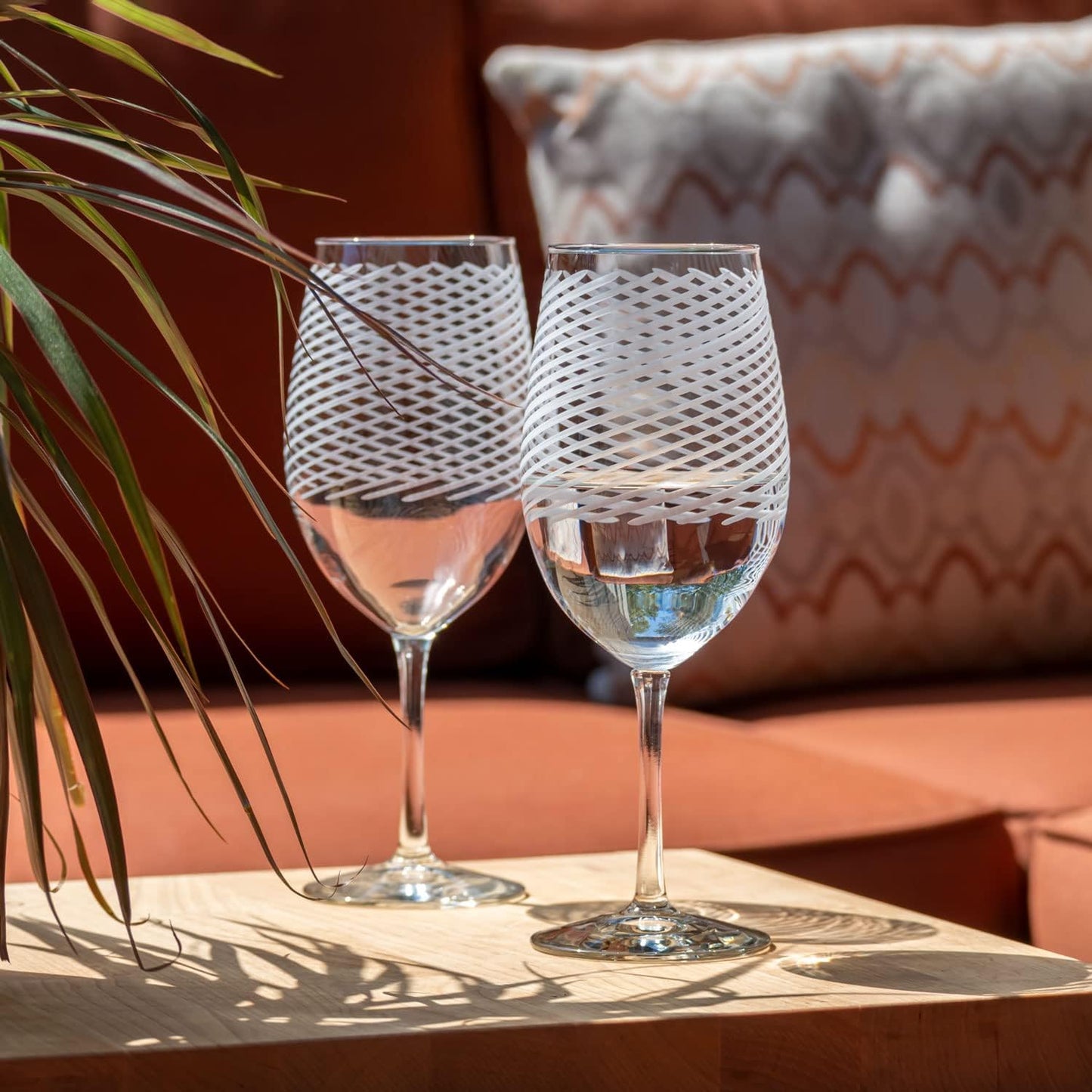 Rolf Glass Cyclone All Purpose Wine Glass | Set of 4 Stemmed 18oz Glasses | Proudly Made in the USA | Large Engraved Tumbler Glasses | Lead-Free Glass