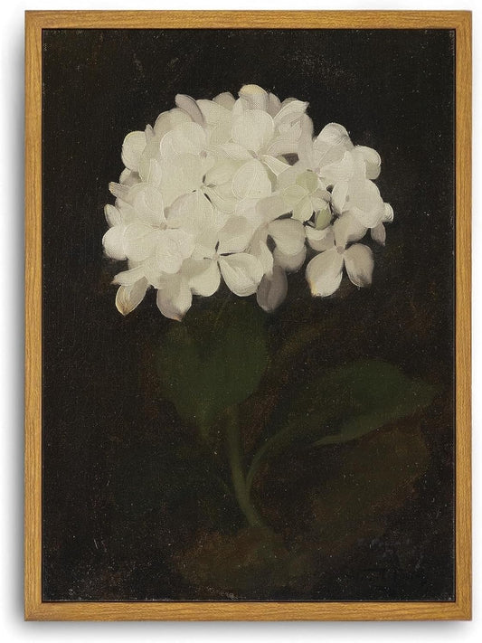 Djmwtb Vintage Framed Wall Art Floral Canvas Wall Art Prints White Hydrangea Paintings Flower Botanical Aesthetic Pictures Wall Decor Artwork for Living Room Bedroom Bathroom Office 16x24in