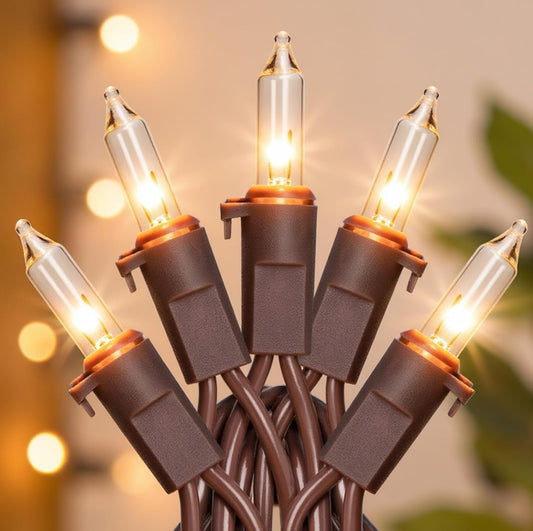 13FT 50 Count Clear Christmas String Lights Brown Wire, UL Certified Incandescent Bulb Mini Lights Plug in for Tree, Home, Patio, Indoor, Outdoor, Xmas, Garland Decor