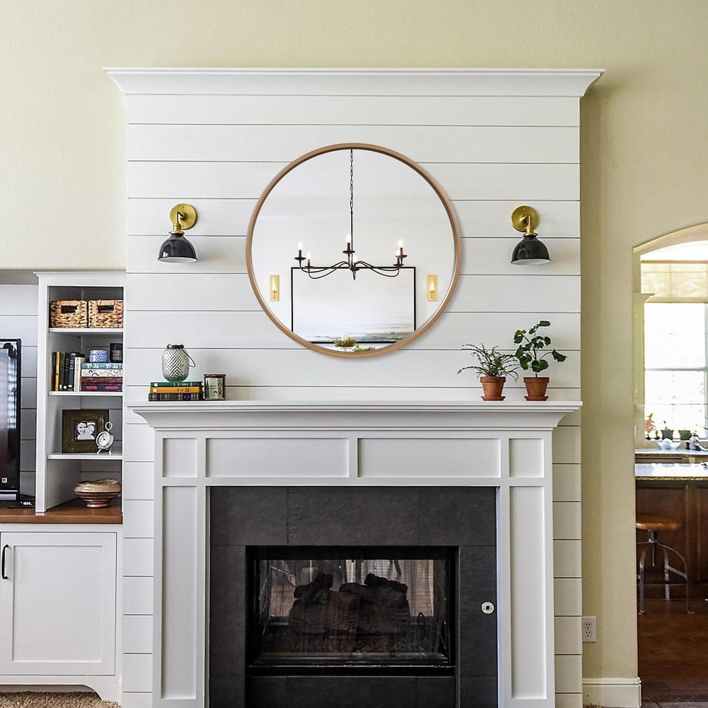 WallBeyond Round Wood Mirror 24" Circle Wall Mirror for Bathroom Round Wall Mirror for Wall Decor, Vanity, Entryway Living Room, Honey