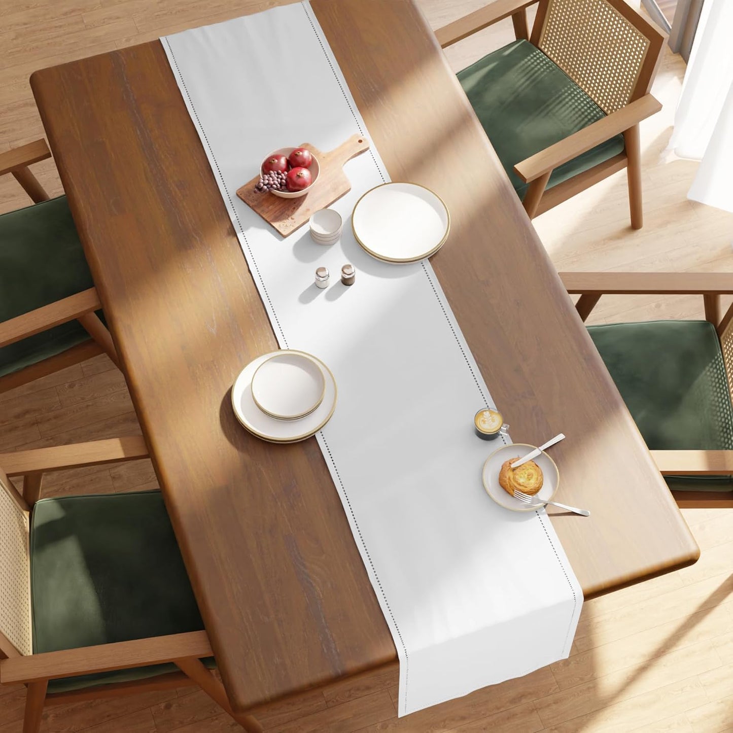 Encasa XO Dining Table Runner 16"x72" | Pure Cotton Hemstitched Design | White - Machine Washable