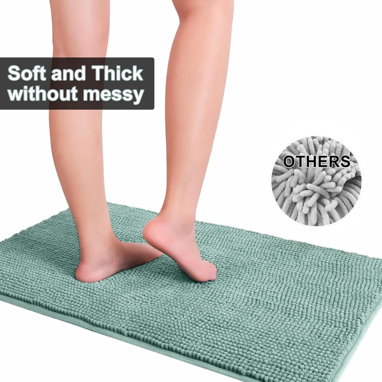 Urvoix Bathroom Rugs Sets 3 Piece, Non-Slip Chenille Bath Rug - Ultra Soft, Washable, Super Absorbent Bath Mat for Bathroom, Toilet and Tub (Aqua Sea)