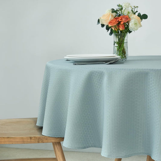 maxmill Round Weaved Texture Design Tablecloth Spill-Proof Wrinkle Free Soft Washable Table Cloth for Circular Table Cover, for Dining Room Banquet Parties Holiday Dinner, 70 Inch Dusty Blue