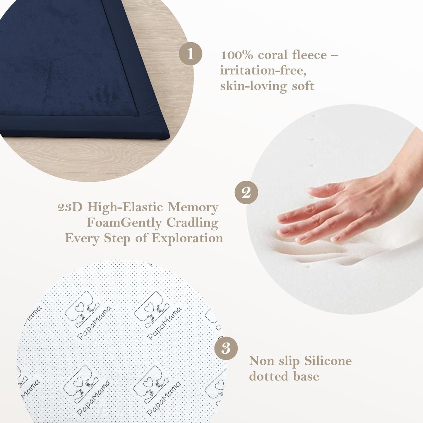 Baby Play Mat for Floor, 1.3"Thick Extra Large Cushioning Memory Foam Playpen Mat, Soft Coral Velvet Baby Crawling Mat with Non-Slip Backing (Dark Blue, 79"×118"×1.3")