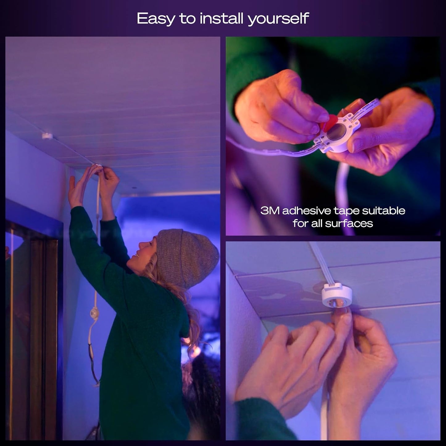 Philips Hue Festavia 150ft Permanent Outdoor String Lights, 80 Dimmable Lights, 55 Lumens Each, Weatherproof, Water-Resistant, White Wire, Color Ambience, Bridge Required