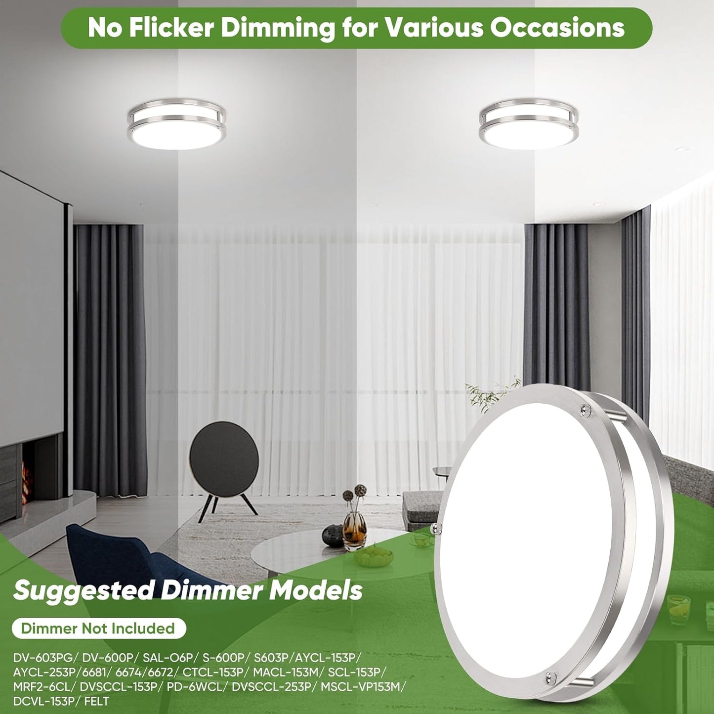 10 Inch LED Flush Mount Ceiling Light, Brushed Nickle Kitchen Lighting Fixture with 2700K/3000K/4000K/5000K/6500K 5 Color Adjusted, Dimmable Modern Round LED Light for Bedroom Living Room, 1-Pack