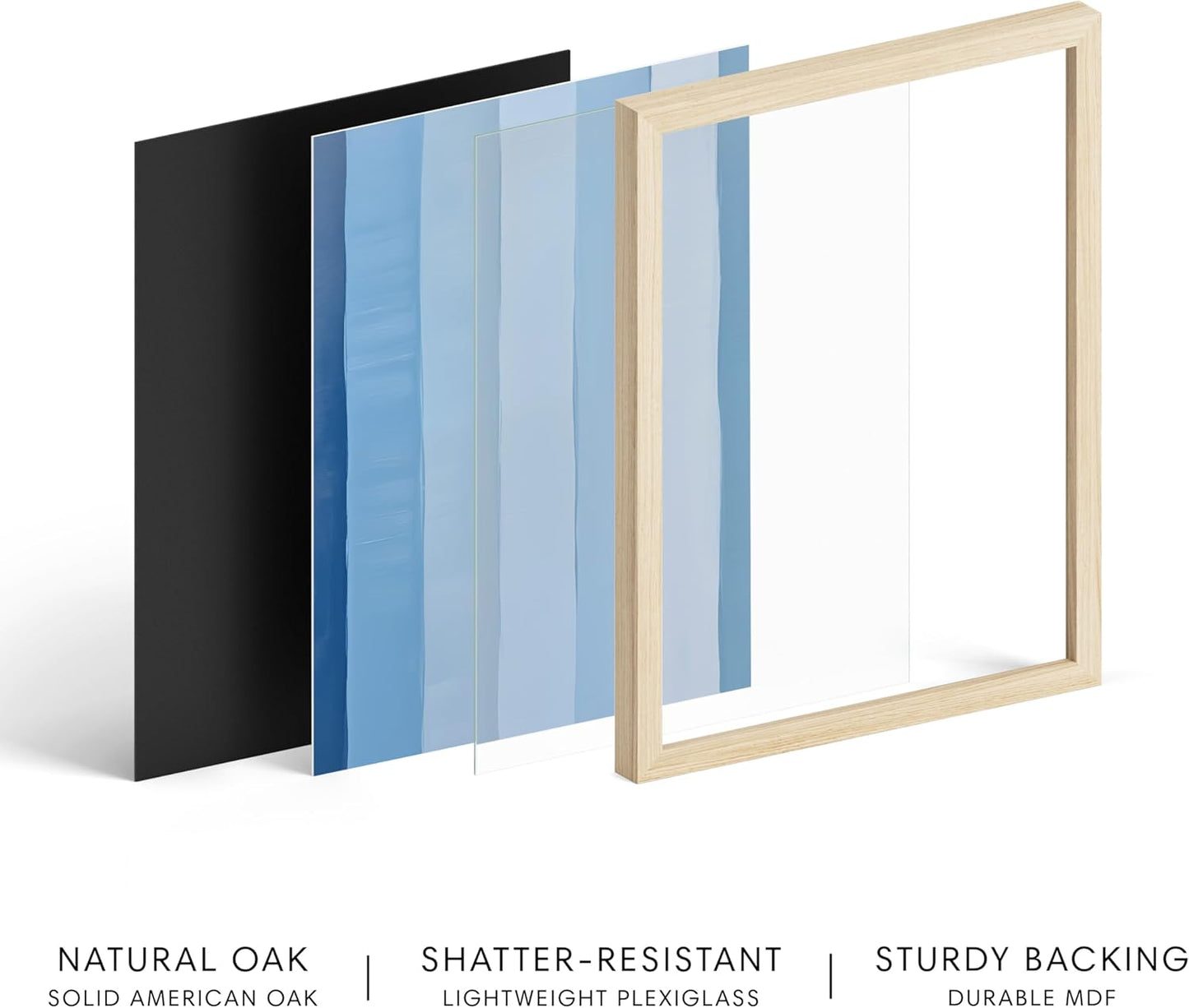 HAUS AND HUES Modern Abstract Wall Art - Blue and Green Living Room Art, Modern Artwork for Walls, Minimalist Picture for Living Room(Painted Stripes, Beige Frame, 24x36)