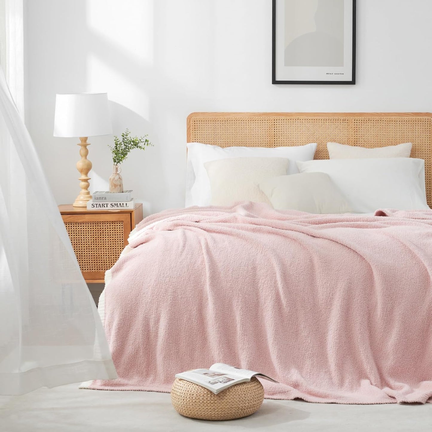 Snuggle Sac Pink Throw Blanket for Couch Bed Sofa 60x80 inches, Reversible Pink Blanket Microfiber Fluffy Fuzzy Cozy Knit Twin Blanket for Women Mothers Birthday Gifts