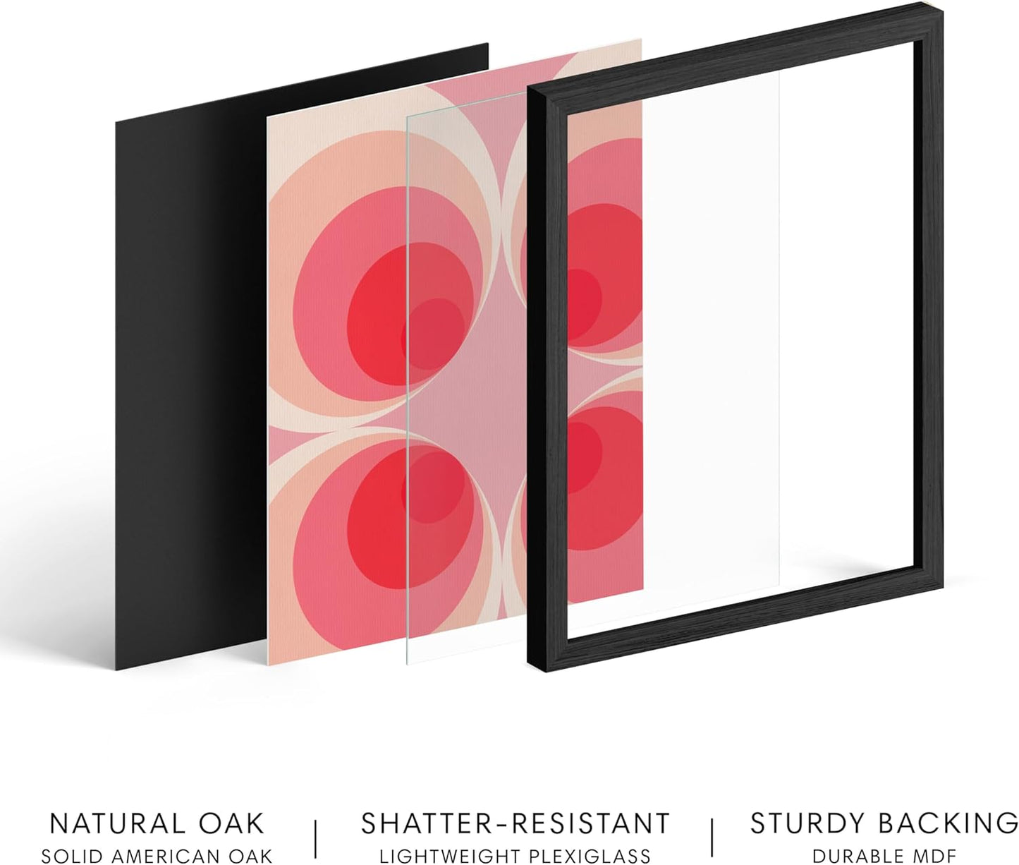 HAUS AND HUES Colorful Abstract Wall Art - Minimalist Retro Picture for Living Room Decor, Red and Pink Modern Wall Art Painting (Pink Mod, Black Frame, 11x14)