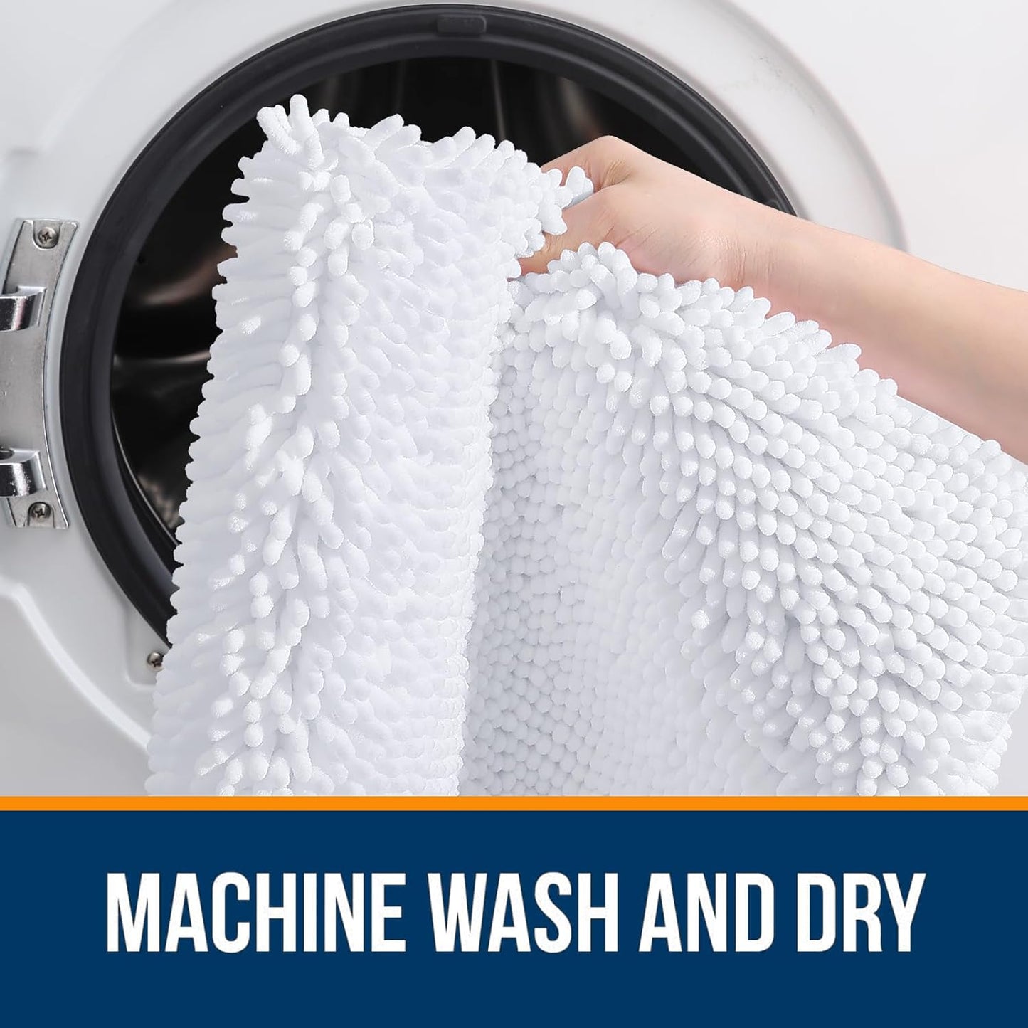 OLANLY Bathroom Rugs Sets 2 Piece, Soft Absorbent Chenille Bath Mats and U-Shaped Contour Toilet Mat Area Rug Set, Machine Washable Bath Carpet, Home Decor Accessories(24"x16"+24"x20", White)