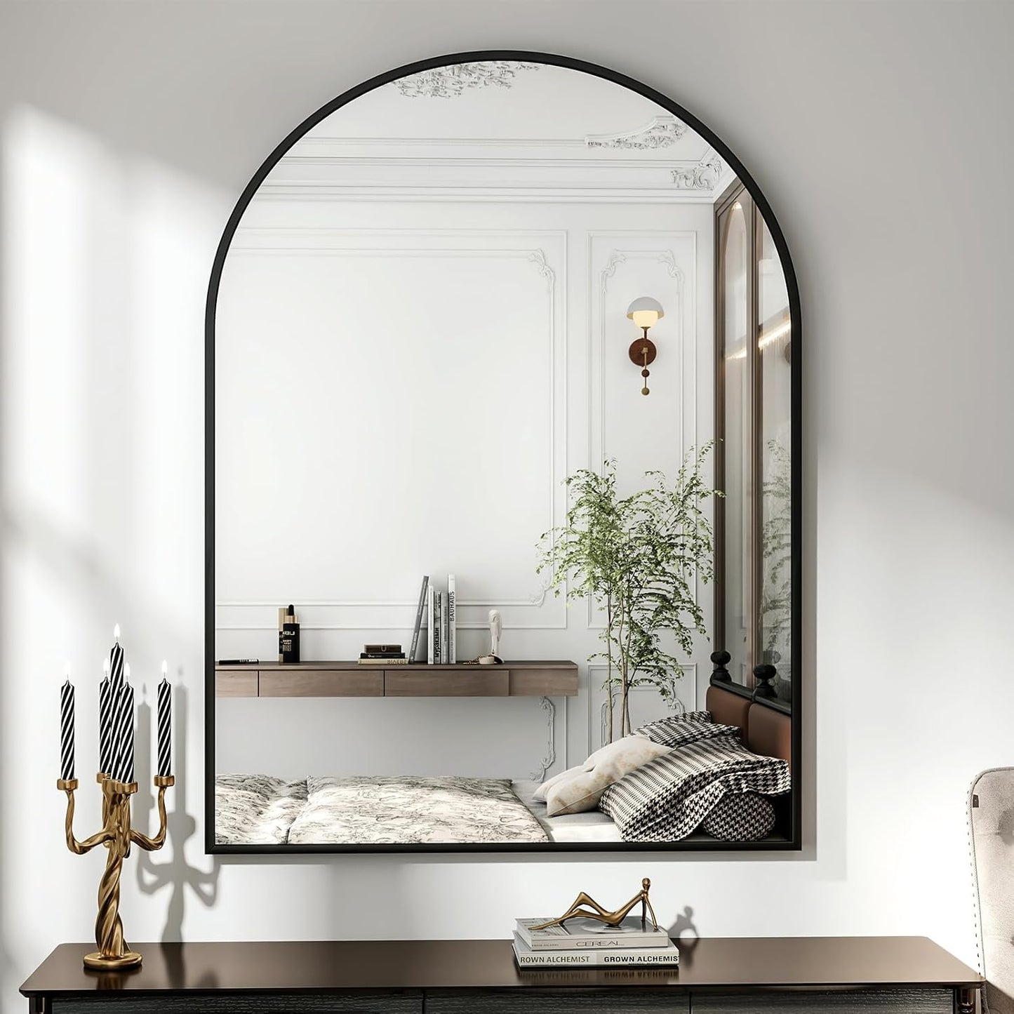 32"x48" Arched Bathroom Mirror with Aluminum Frame Arched Wall Mounted Vanity Mirror for Entryway, Bedroom, Living Room, Black