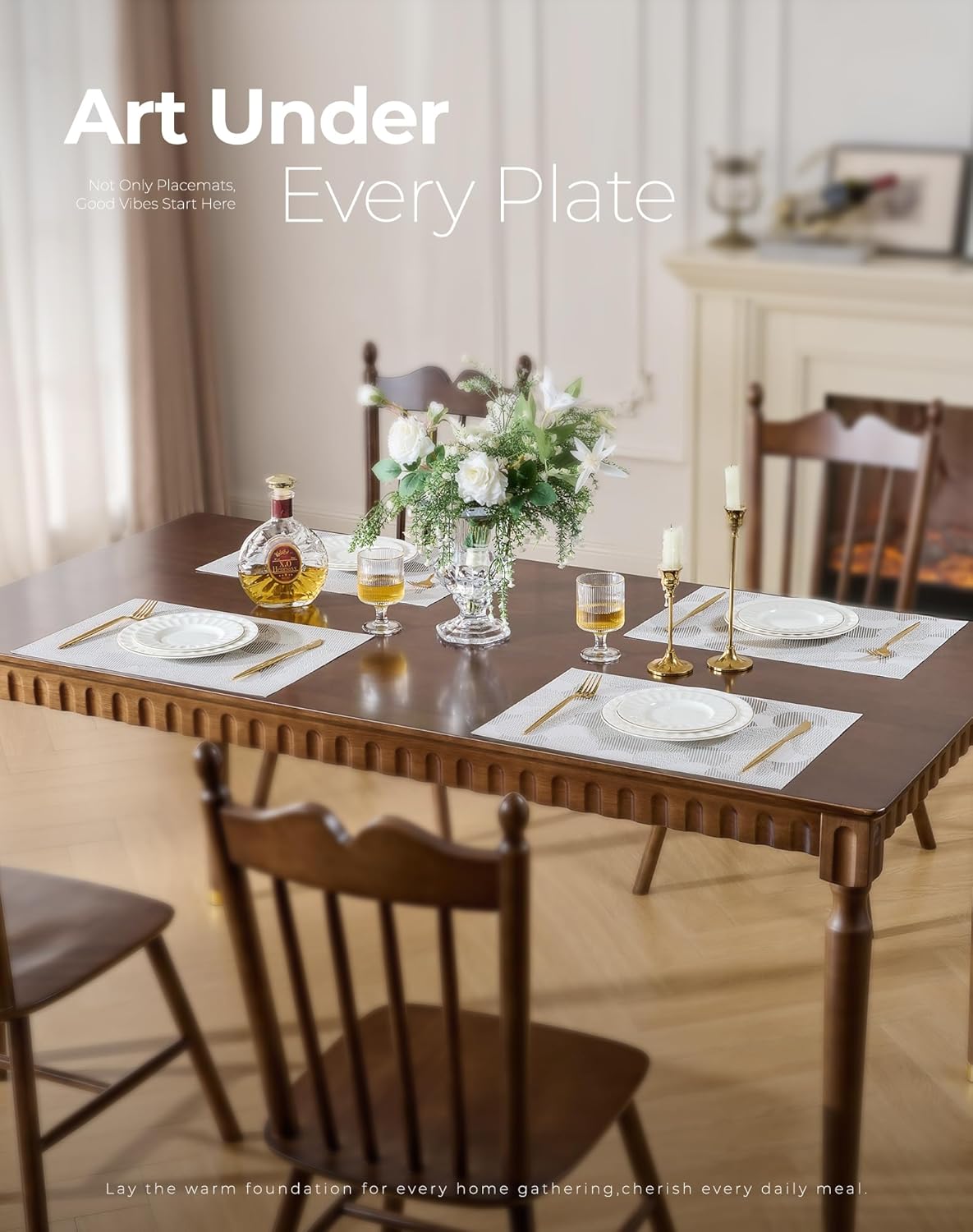 Leetaltree White Placemats Set of 4 - Heat Resistant Non-Slip Place mats for Dining Table, Washable Durable PVC Vinyl Woven Table Mats（White Circle, 4）