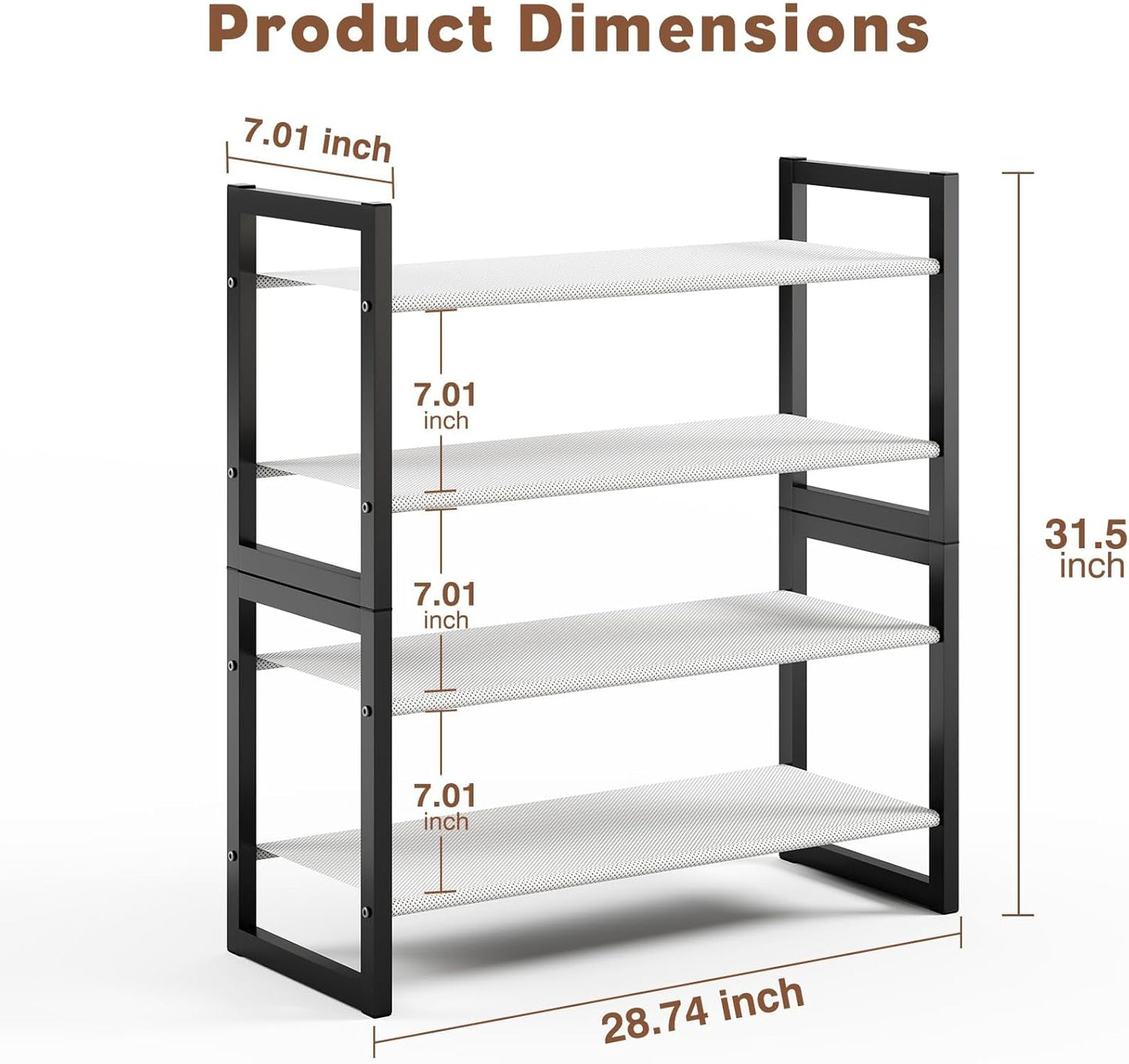 Shoe Rack with Non-Woven Fabric, 4 Tier Shoe Organizer Metal Shoe Storage Shelf, Easy to Assemble, Sturdy & Durable Shoe Shelves, Shoe Rack for Closet, Entryway, Bedroom, Floor,Black