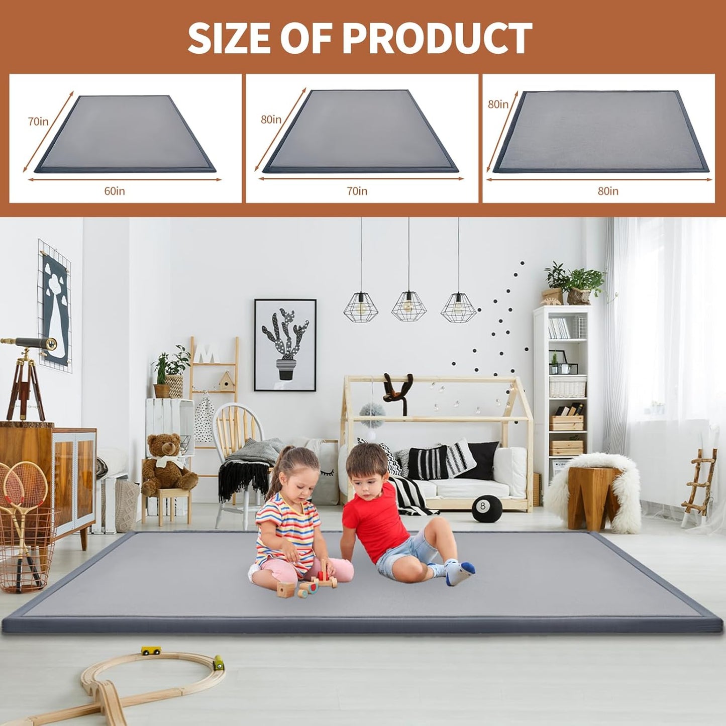 Baby Play Mats for Floor - 1.4" Thick Memory Foam Rug, 80"x80" Playpen Tummy Time Mat, Soft Velvet Nursery Rug, Large Padded Crawling Mat, Cushioned Pads for Playroom Toddlers, Infants, Yoga, Tatami