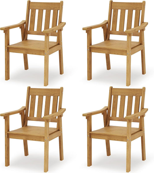 YEFU Patio Dining Chairs Set of 4: All Weather Outdoor Dining Chairs with Wide Curved Seat and Backrest - Outdoor Furniture Plastic for Outside Backyard/Garden/Porch/Deck 350lbs Capacity Teak